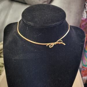 Gold stainless steel 2mm snake chain with  delicate offset bow choker necklace